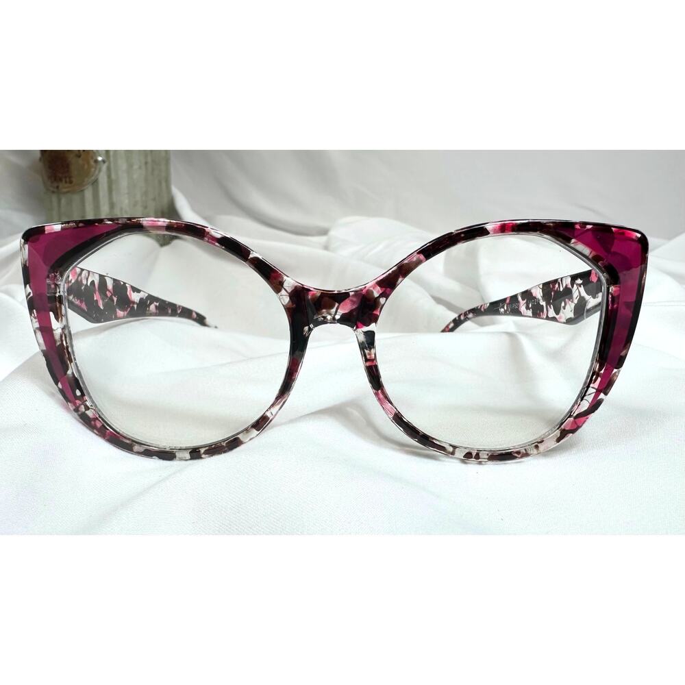 Cat Eye Fashion Glasses Clear Lenses Leopard Purple